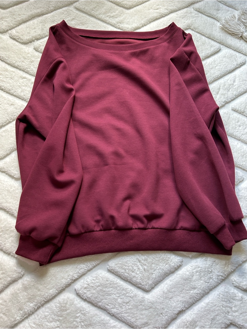 Boatneck Pullover Sweater & Wide Leg Joggers in Deep Wine